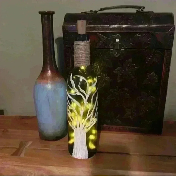 HANDCRAFTED Hand Painted Wine Bottle Decor with Fairy Lights - Picture 6 of 11